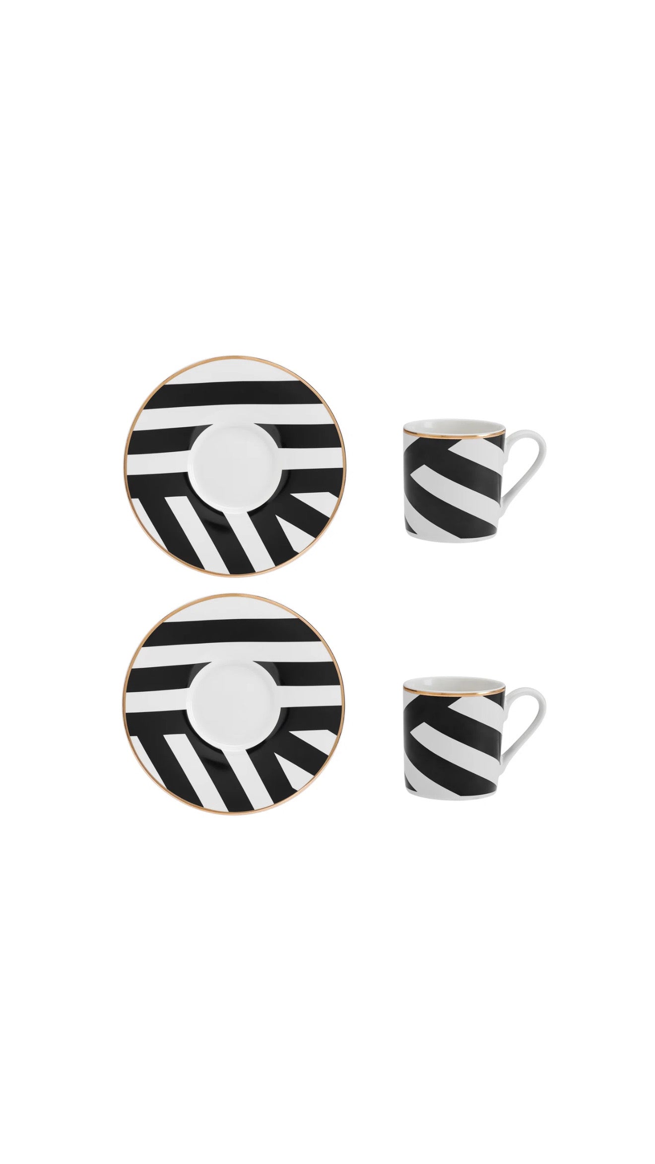 Luxe Deco China Espresso Cups and Saucers with Geometric Stripe - Set of 2