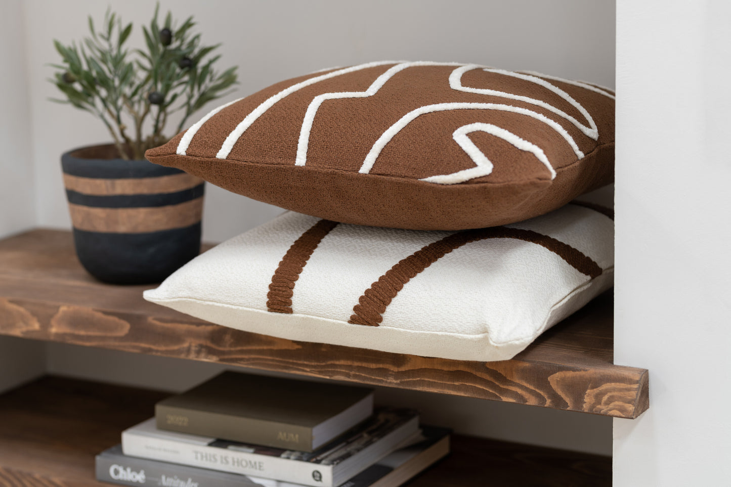 White Brown Pattern Cushion