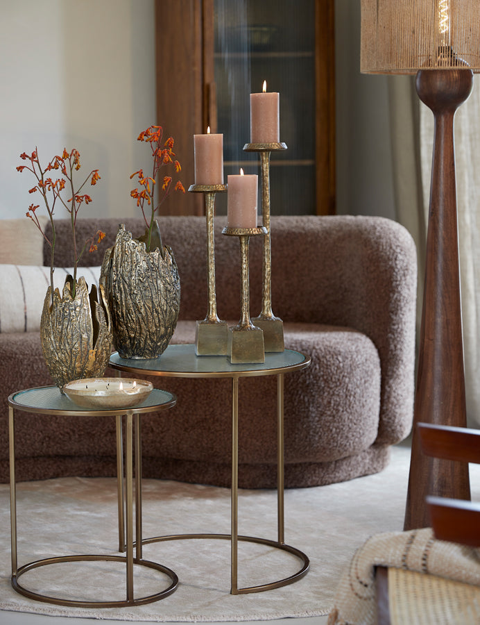 Ribbed Glass Antique Gold Nest of Tables