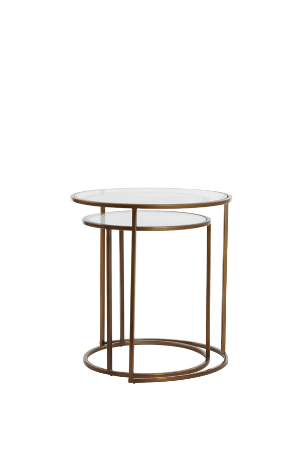 Ribbed Glass Antique Gold Nest of Tables