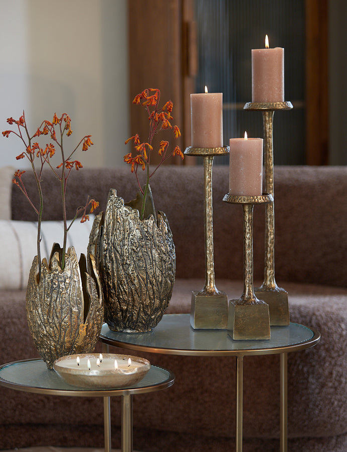 Ribbed Glass Antique Gold Nest of Tables