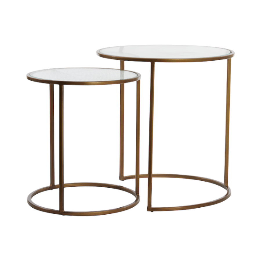 Ribbed Glass Antique Gold Nest of Tables